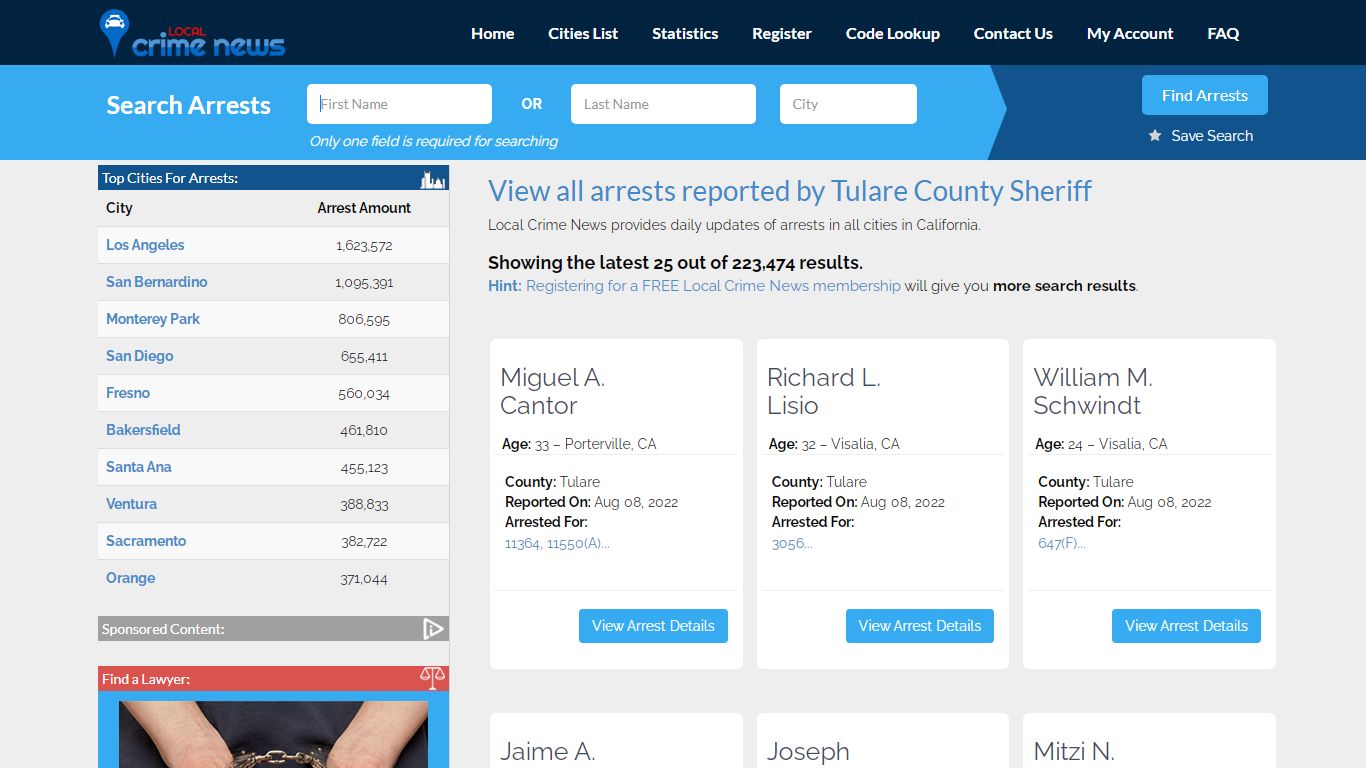 Arrests reported by Tulare County Sheriff | Local Crime News